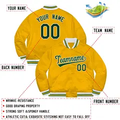 Gold Green-White Solid Varsity Letterman Jacket 2
