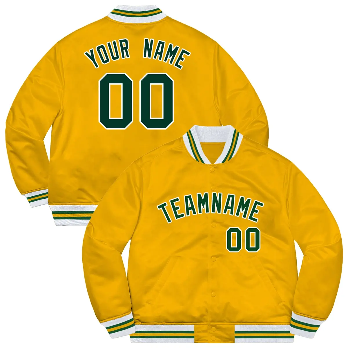 Gold Green-White Solid Varsity Letterman Jacket