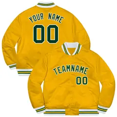 Gold Green-White Solid Varsity Letterman Jacket