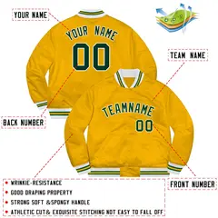 Gold Green-White Solid Varsity Letterman Jacket 2