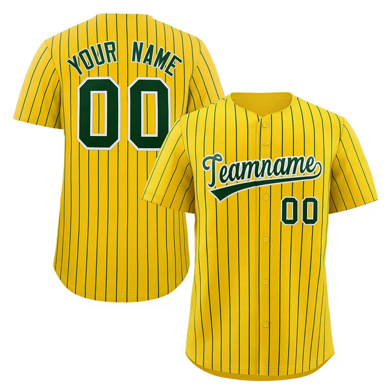 Gold Green-White Stripe Authentic Fashion Baseball Jersey