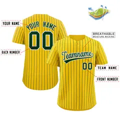 Gold Green-White Stripe Authentic Fashion Baseball Jersey 2