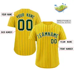 Gold Green-White Stripe Authentic Fashion Baseball Jersey 2