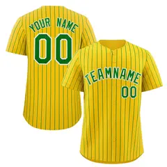 Gold Green-White Stripe Authentic Fashion Baseball Jersey