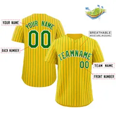 Gold Green-White Stripe Authentic Fashion Baseball Jersey 2