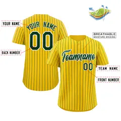 Gold Green-White Stripe Authentic Fashion Baseball Jersey 2