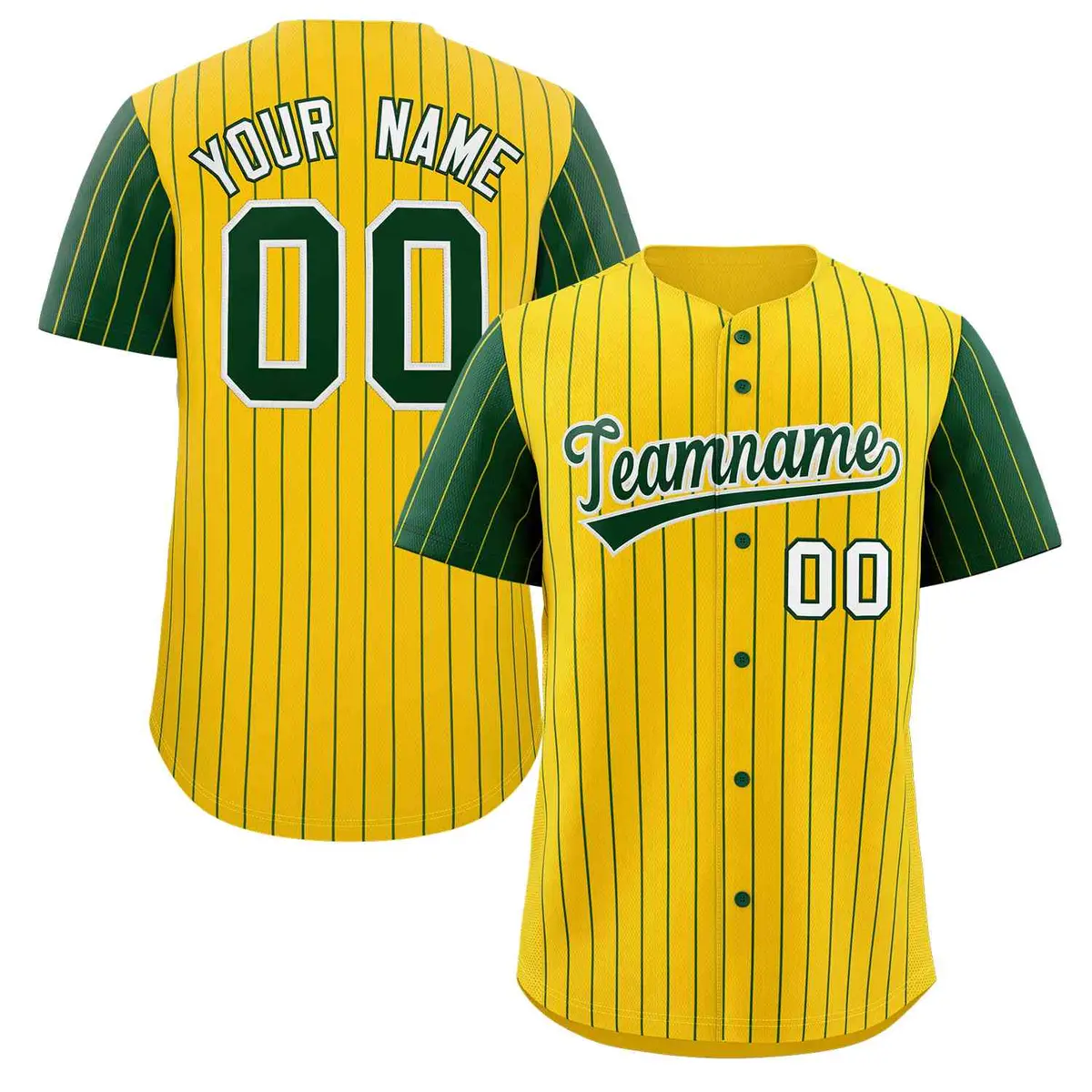 Gold Green-White Stripe Raglan Baseball Jersey