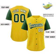 Gold Green-White Stripe Raglan Baseball Jersey 2