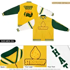 Gold Green-White Stripe Varsity Letterman Bomber Jacket 2