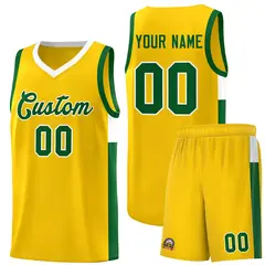Gold Green-White Two-Tone Classic Basketball Jersey 1
