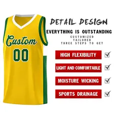 Gold Green-White Two-Tone Classic Basketball Jersey 5