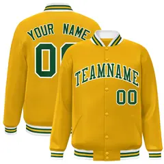 Gold Green-White Varsity Full-Snap Letterman Jacket