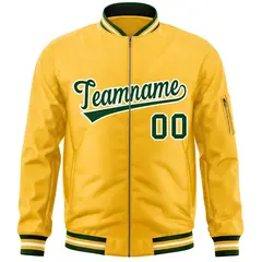Gold Green-White Varsity Full-Zip Letterman Bomber Jacket 3
