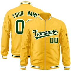 Gold Green-White Varsity Full-Zip Letterman Bomber Jacket 1