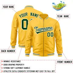 Gold Green-White Varsity Full-Zip Letterman Bomber Jacket 2
