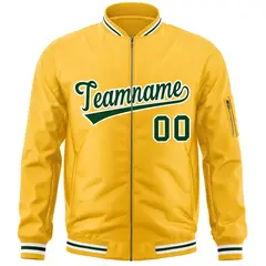 Gold Green-White Varsity Full-Zip Letterman Bomber Jacket 3