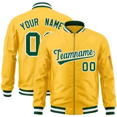 Gold Green-White Varsity Full-Zip Letterman Bomber Jacket 1