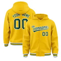 Gold Green-White Varsity Letterman Classic Hoodie Jacket 1