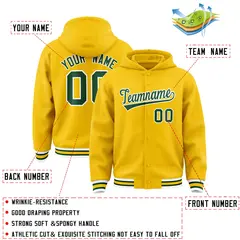 Gold Green-White Varsity Letterman Classic Hoodie Jacket 4