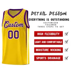 Gold Honeycomb Pattern Sports Uniform Basketball Jersey 2