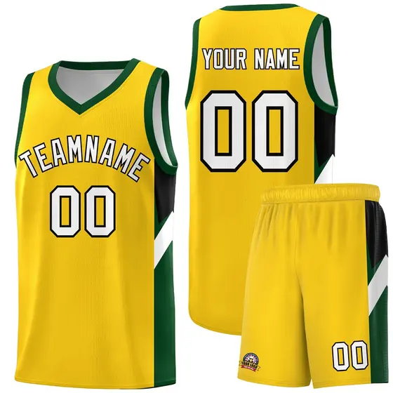 Gold Hunter Green Side Design Basketball Uniform Jersey