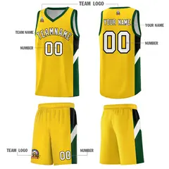 Gold Hunter Green Side Design Basketball Uniform Jersey 5
