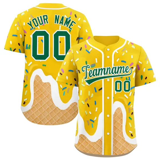 Gold Ice Cream Cone Graffiti Fashion Baseball Jersey