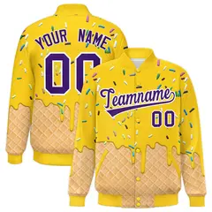 Gold Ice Cream Cone Graffiti Full-Snap Varsity Letterman Jacket 1