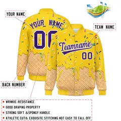 Gold Ice Cream Cone Graffiti Full-Snap Varsity Letterman Jacket 2