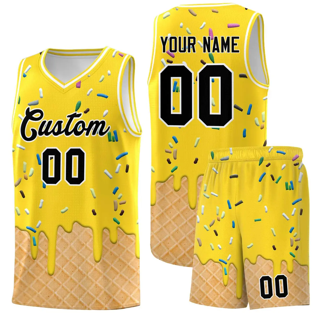 Gold Ice Cream Element Pattern Basketball Kits