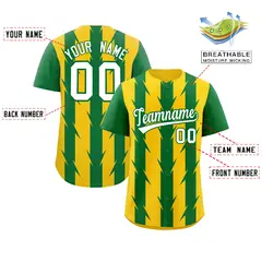 Gold Kelly Green Blade Pattern Raglan Baseball Jersey 2