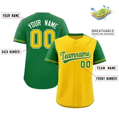 Gold Kelly Green Color Block Raglan Sleeves Baseball Jersey 2