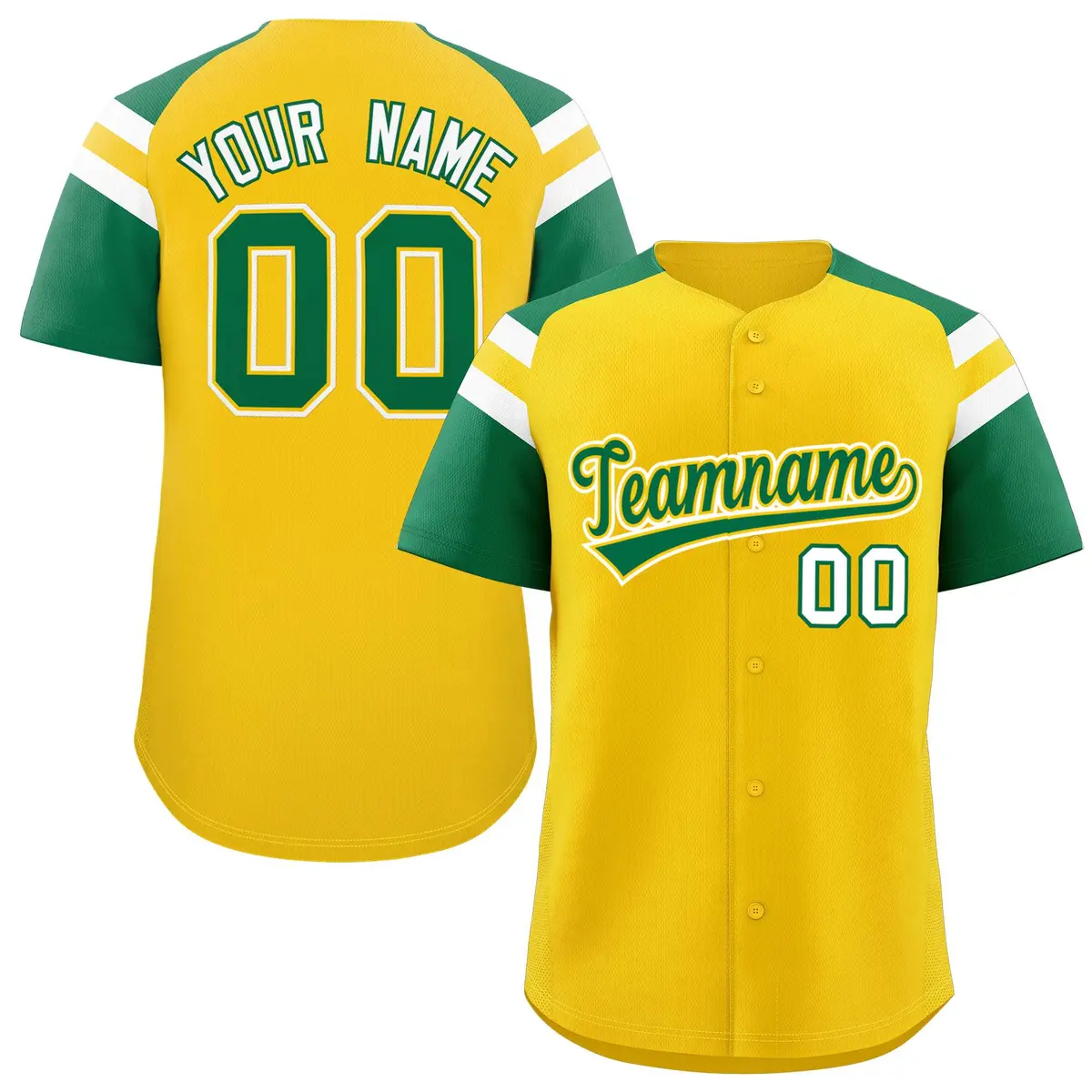 Gold Kelly Green Contrast Raglan Baseball Jersey