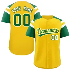 Gold Kelly Green Contrast Raglan Baseball Jersey