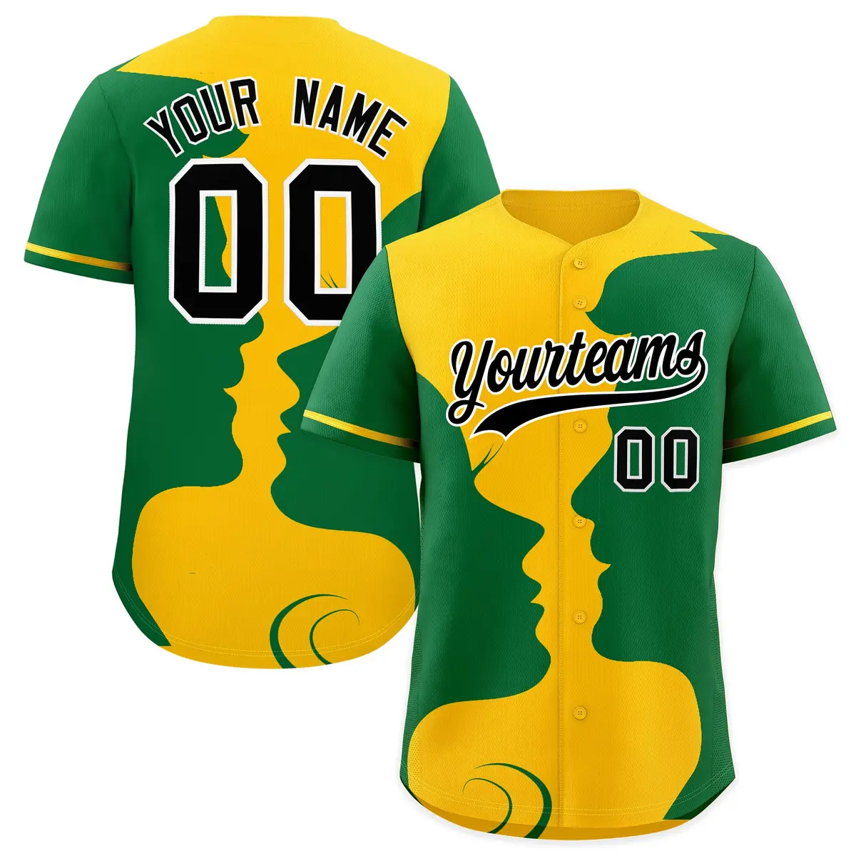 Gold Kelly Green Couple Silhouettes Valentine's Day Baseball Jersey