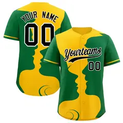 Gold Kelly Green Couple Silhouettes Valentine's Day Baseball Jersey 1