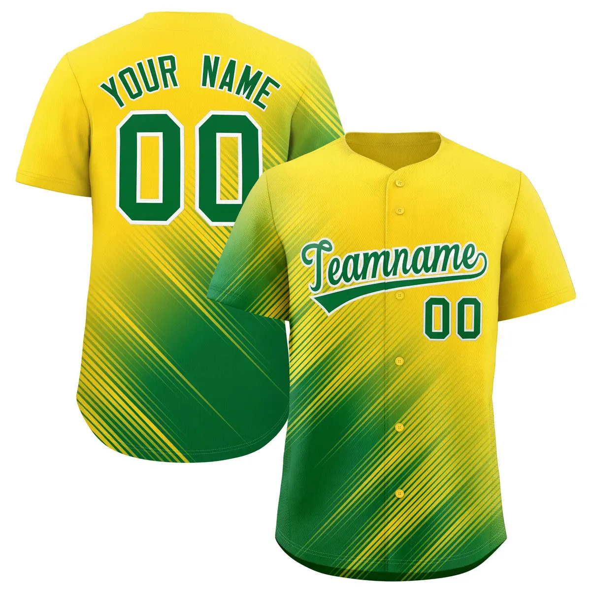 Gold Kelly Green Diagonal Stripe Gradient Baseball Jersey