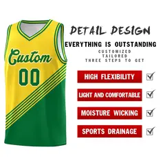 Gold Kelly Green Diagonal Stripes Color Block Basketball Jersey 2
