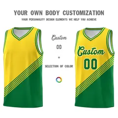 Gold Kelly Green Diagonal Stripes Color Block Basketball Jersey 3