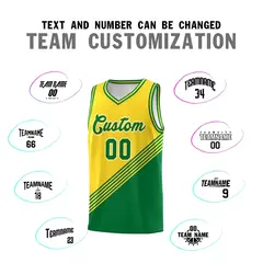 Gold Kelly Green Diagonal Stripes Color Block Basketball Jersey 4