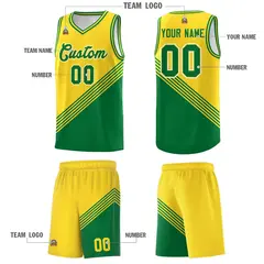 Gold Kelly Green Diagonal Stripes Color Block Basketball Jersey 5