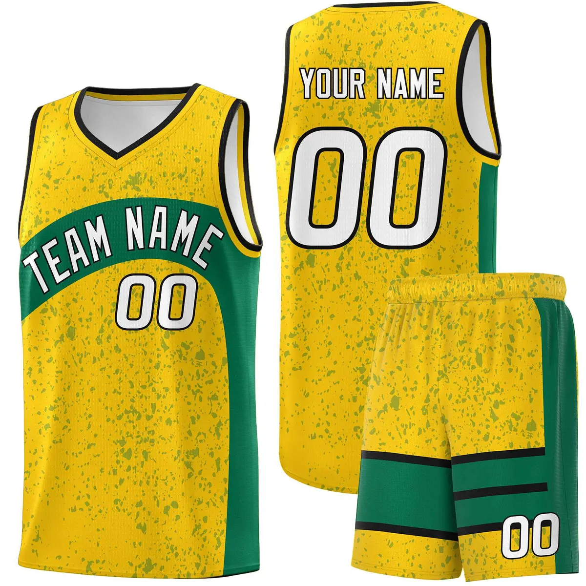 Gold Kelly Green Dot Graffiti Irregular Pattern Basketball Jersey