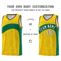 Gold Kelly Green Dot Graffiti Irregular Pattern Basketball Jersey 3