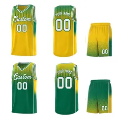 Gold Kelly Green Dot Pattern Reversible Gradient Basketball Jersey Kits 2