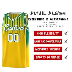 Gold Kelly Green Dot Pattern Reversible Gradient Basketball Jersey Kits 3
