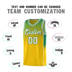 Gold Kelly Green Dot Pattern Reversible Gradient Basketball Jersey Kits 4