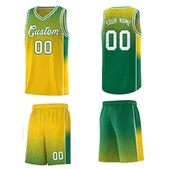 Gold Kelly Green Dot Pattern Reversible Gradient Basketball Jersey Kits 5