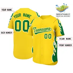 Gold Kelly Green Flame Outline Side Pattern Baseball Jersey 2