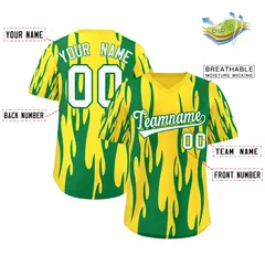 Gold Kelly Green Flame Pattern Pullover Baseball Jersey 2