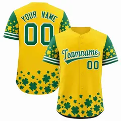 Gold Kelly Green Four Leaf Clover St. Patrick's Day Baseball Jersey